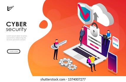 	
Cyber security concept with characters. Can use for web banner, infographics, hero images. Flat isometric vector illustration isolated on gradient background.