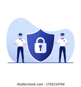 Cyber security concept with characters. Can use for web banner, infographics, hero images. Flat vector illustration isolated on white background.