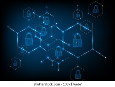 Cyber Security Concept ,  Close padlock on technology background.Vector illustration 