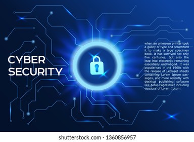 Cyber security concept: Closed padlock icon on digital data background. Сyber data security or information privacy idea. Dark Blue vector abstract backdrop speed internet technology.