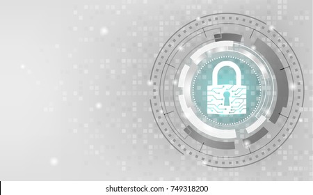 Cyber Security Concept : Closed Padlock on mosaic digital white background.
