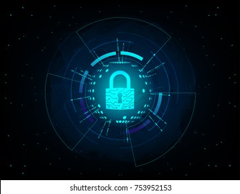 Cyber Security Concept : Closed Padlock on futuristic background.
