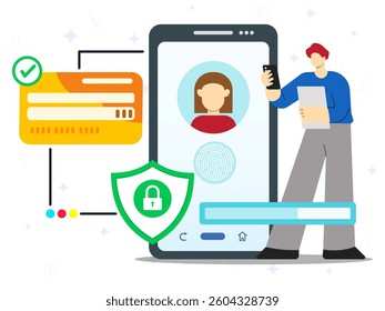 Cyber security concept. Data security, protected access control, privacy data protection and payment secure. Modern flat style for landing page, web banner, infographics or background. 