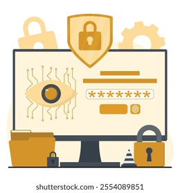 Cyber security concept. Data protection Computer monitor with padlock Vector illustration