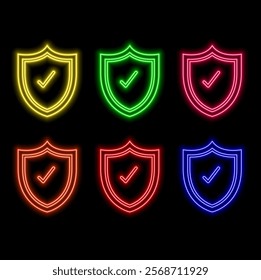 Cyber security concept in digital art. icon neon.
