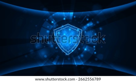 Cyber security concept digital hud and shield sci-fi technology adstract blue light background