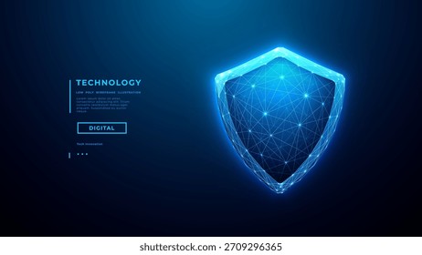 Cyber security concept. Digital shield icon. Cyber protection elements on blue tech background. Modern 3D security concept for data safety and network defense systems. Technology vector illustration.