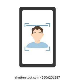 Cyber security concept, face ID scan, facial recognition to unlock digital device, identity detection with security app