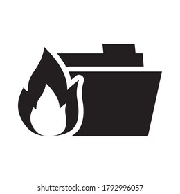 cyber security concept, file folder with fire flame icon over white background, silhouette style, vector illustration