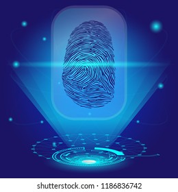 Concepto de ciberseguridad : Huella digital en el fondo de la tecnología futura de la interfaz.