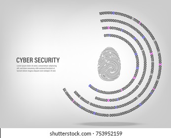 Cyber Security Concept : Fingerprint On Digital White Background.