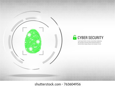 Cyber Security Concept : fingerprint on digital white background.