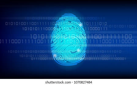 Cyber Security Concept : fingerprint scanning vector on binary code digital background