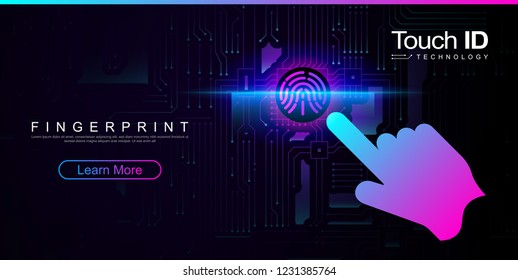 Cyber security concept. Fingerprint scanning on circuit board. Fingerprint scan provides security access with biometrics identification. Vector illustration.