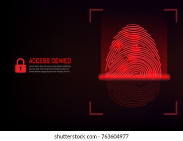 Cyber Security Concept : fingerprint scanning vector on digital background