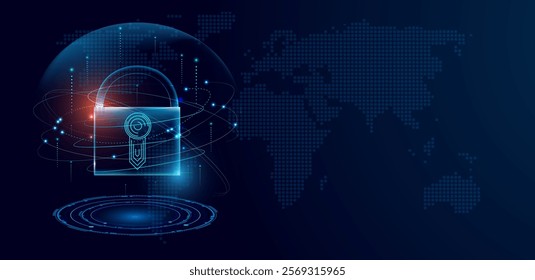 Cyber security concept. Futuristic glowing lock protection data vector editable