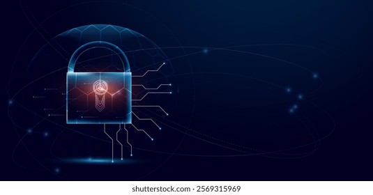 Cyber security concept. Futuristic glowing lock protection data vector editable