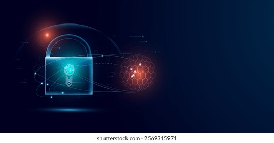 Cyber security concept. Futuristic glowing lock protection data vector editable