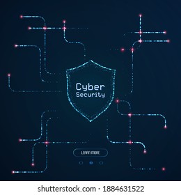 Cyber security concept. Futuristic web banner. Glowing neon shield
