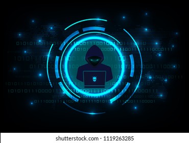 Cyber Security Concept : Hacker On World Map Futuristic Background