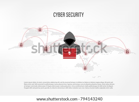 Cyber Security Concept : Hacker on world map digital background