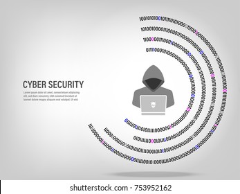Cyber Security Concept : Hacker working on digital white background.