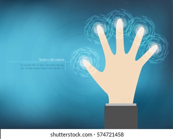 Cyber security Concept  With Hand on Abstract Technology background. vector illustration