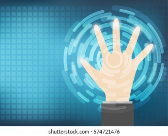 Cyber Security Concept  With Hand on Abstract Technology background. Vector illustration