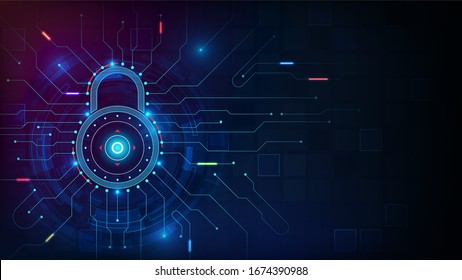 Cyber security concept with hud element on blue tone background