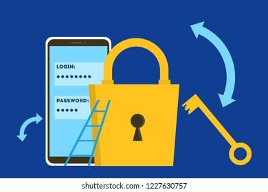 Cyber security concept. Idea of digital data protection and safety. Modern technology and virtual crime. Access to information through password. Flat vector illustration