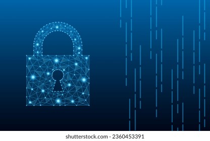 Cyber security concept. Internet technology business idea concept with low poly lock symbol privacy. Cyber security banner vector isolated on geometric background.