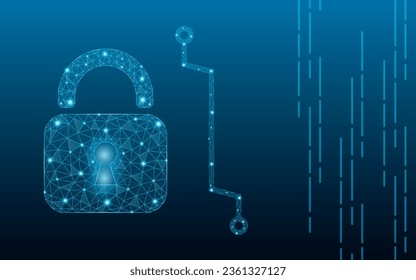 Cyber security concept. Internet technology business idea concept with low poly lock symbol privacy. Cyber security banner vector isolated on geometric background.