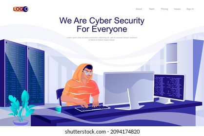 Cyber security concept isometric landing page. Man works at computer, protection personal data from phishing, 3d web banner with people scene. Vector illustration in flat design for website template