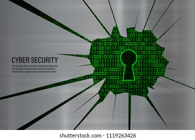 Cyber Security Concept : keyhole on cracked metal with binary coed background