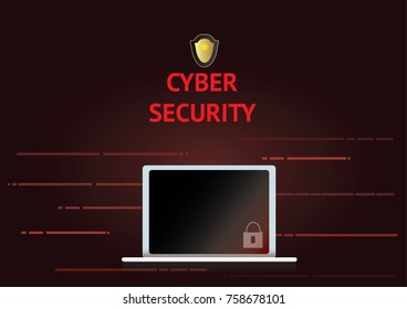 Cyber security concept with laptop and lock icon