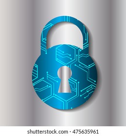 Cyber security concept: Lock With Keyhole icon on digital data background. Illustrates security or information privacy idea