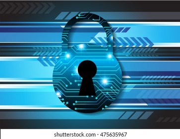 Cyber security concept: Lock With Keyhole icon on digital data background. Illustrates security or information privacy idea
