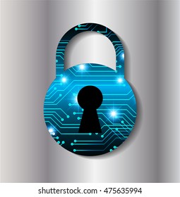 Cyber security concept: Lock With Keyhole icon on digital data background. Illustrates security or information privacy idea