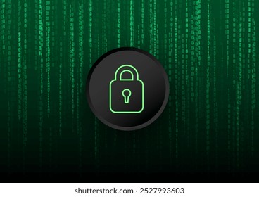 Cyber security concept. Locks on technology and the binary number dark green background. Hacker protection and viruses on the Internet.