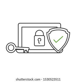 Cyber security concept. Outline thin line illustration. Isolated on white background. 