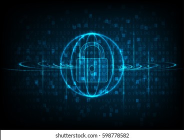 Cyber security concept: Padlock With Keyhole icon on digital data background. Illustrates cyber data security or information privacy idea. Blue abstract hi speed internet technology.