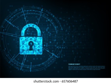 Cyber security concept: Padlock With Keyhole icon on digital data background. Illustrates cyber data security or information privacy idea. Blue abstract hi speed internet technology.