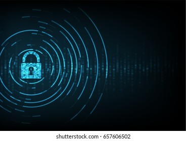 Concepto de seguridad cibernética: candado con icono de Keyhole en fondo de datos digitales. Ilustra la seguridad de datos cibernéticos o la idea de privacidad de la información. Tecnología de Internet de alta velocidad abstracta azul.