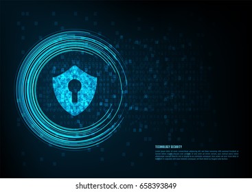Cyber security concept: Padlock With Keyhole icon on digital data background. Illustrates cyber data security or information privacy idea. Blue abstract hi speed internet technology.