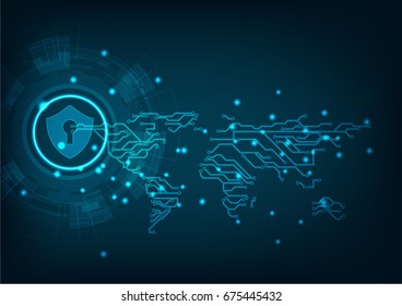 Cyber security concept: Padlock With Keyhole icon on digital data background. Illustrates cyber data security or information privacy idea. Blue abstract hi speed internet technology.