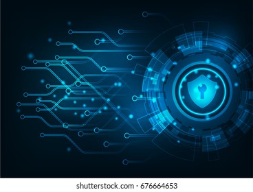 Cyber security concept: Padlock With Keyhole icon on digital data background. Illustrates cyber data security or information privacy idea. Blue abstract hi speed internet technology.