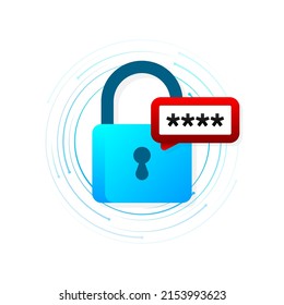 Cyber security concept. Padlock, lock. Privacy concept. Flat button. Digital background