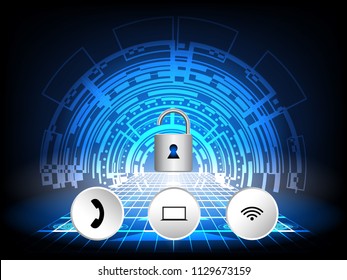 Cyber security Concept with padlock on circuit board and Abstract future technology background. illustration vector