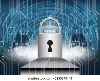 Cyber security Concept with padlock on circuit board and Abstract future technology background. illustration vector