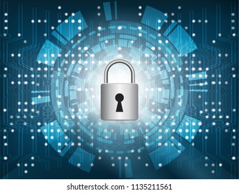 Cyber security Concept with padlock on circuit board and Abstract future technology background. illustration vector